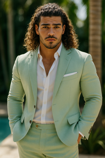 Everton Two Piece Light Green Linen Blend Suit (Copy)
