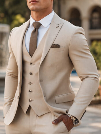 The Belgravia Suit – Classic Beige Wool Blend in Three Pieces