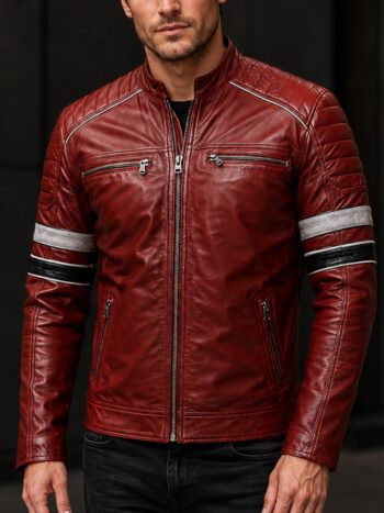 Men's Slim Fit Cafe Racer Jacket – Distressed Vintage Sheepskin Leather