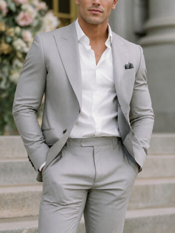 The Belmont Suit – Light Gray Wool Blend for Summer Weddings