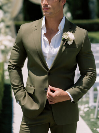 The Sorrento Suit – Olive Green Wool Blend for Summer Weddings