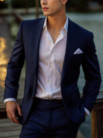 The Monterey Suit – Navy Blue Wool Blend for Summer Weddings