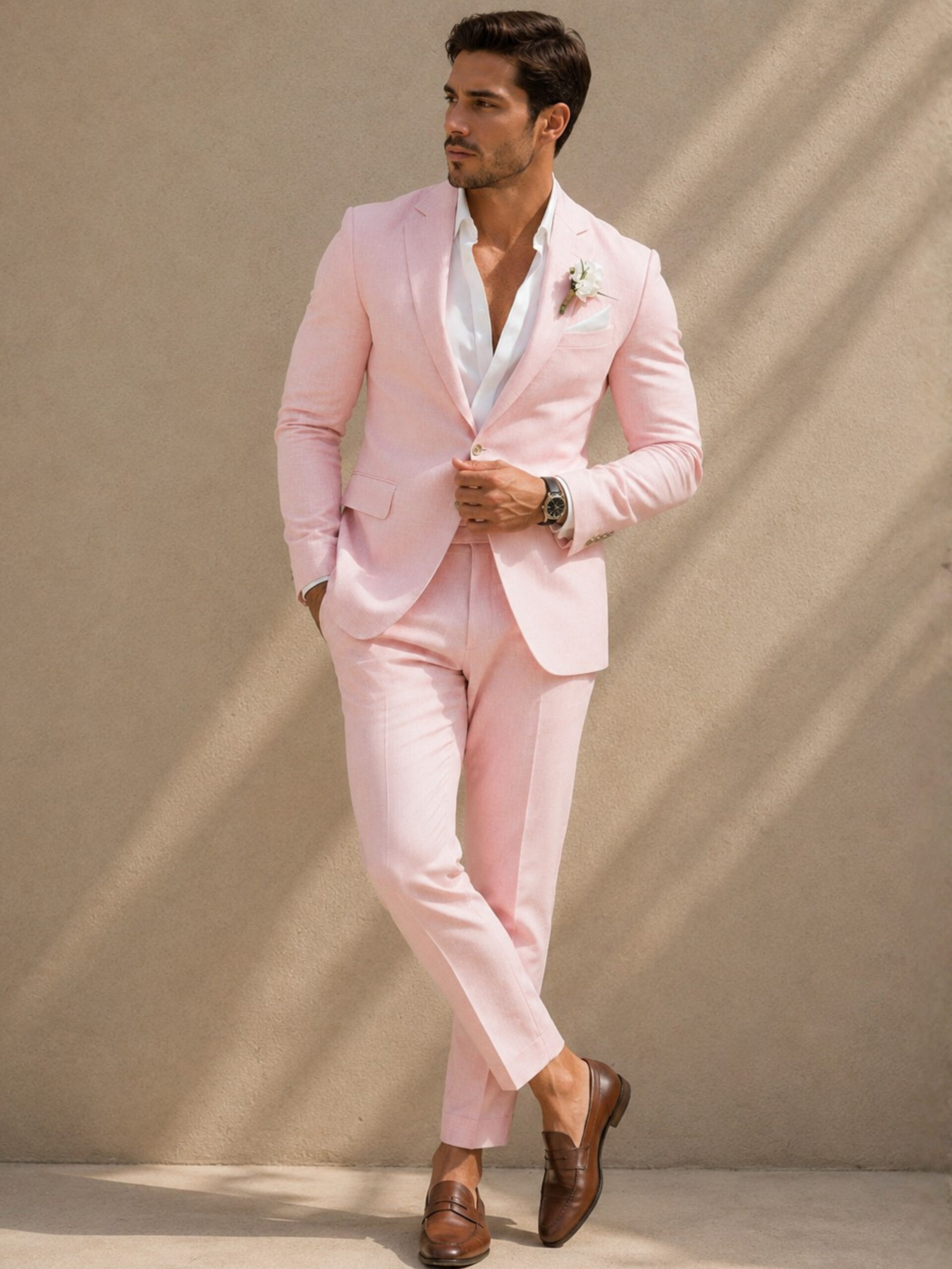 Pastel Pink Linen Two-Piece Suit by Beaumont - Image 2