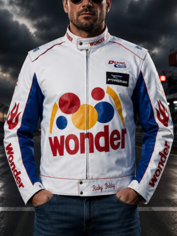 The Ricky Bobby Jacket – Men's White Faux Leather Racing Costume
