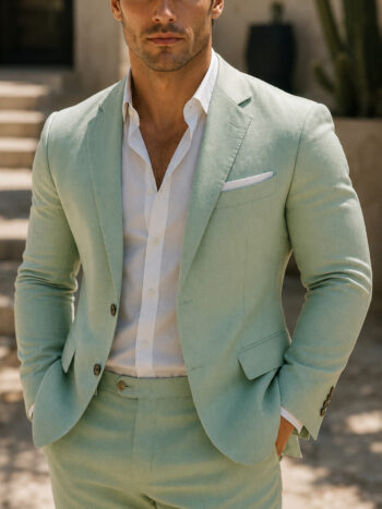Light Green Linen Blend Two-Piece Suit by Everton