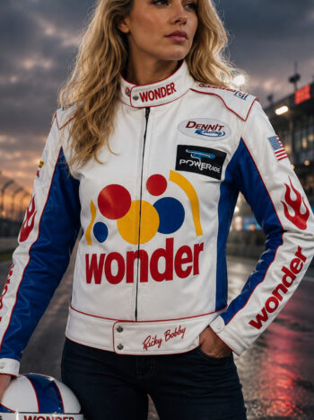 The Ricky Bobby Racing Jacket – Unisex White Faux Leather Costume