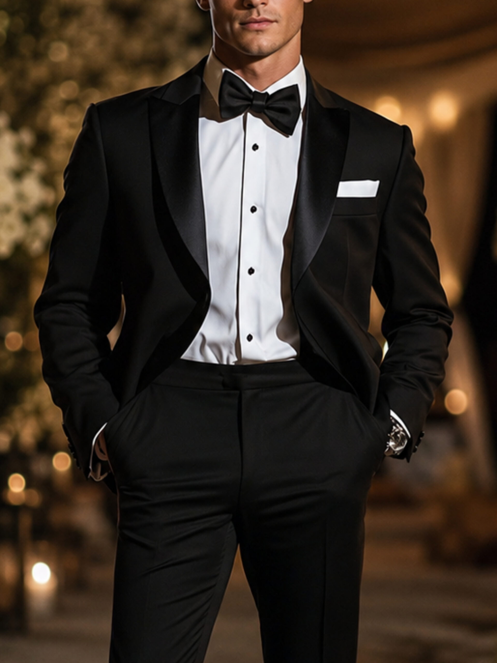 The Astoria Tuxedo – Black Wool Blend with Satin Shawl Lapel