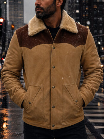 The Winter Racer Jacket – Men's Beige Suede with Faux Fur Collar