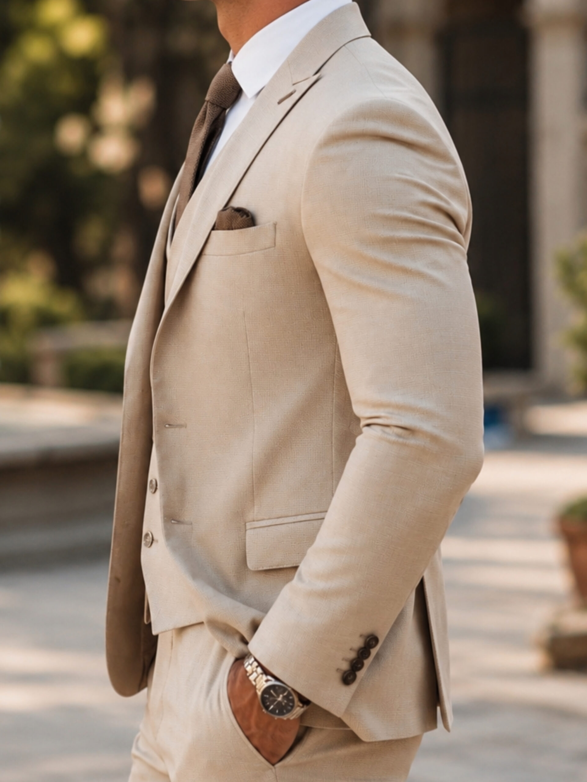 The Belgravia Suit – Classic Beige Wool Blend in Three Pieces - Image 4