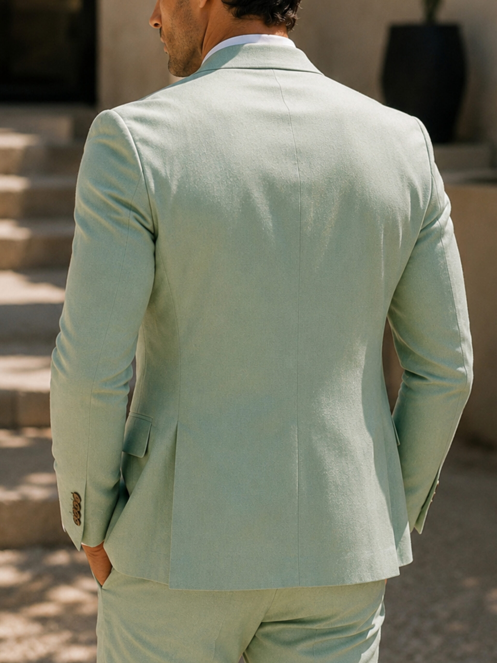 Light Green Linen Blend Two-Piece Suit by Everton - Image 4