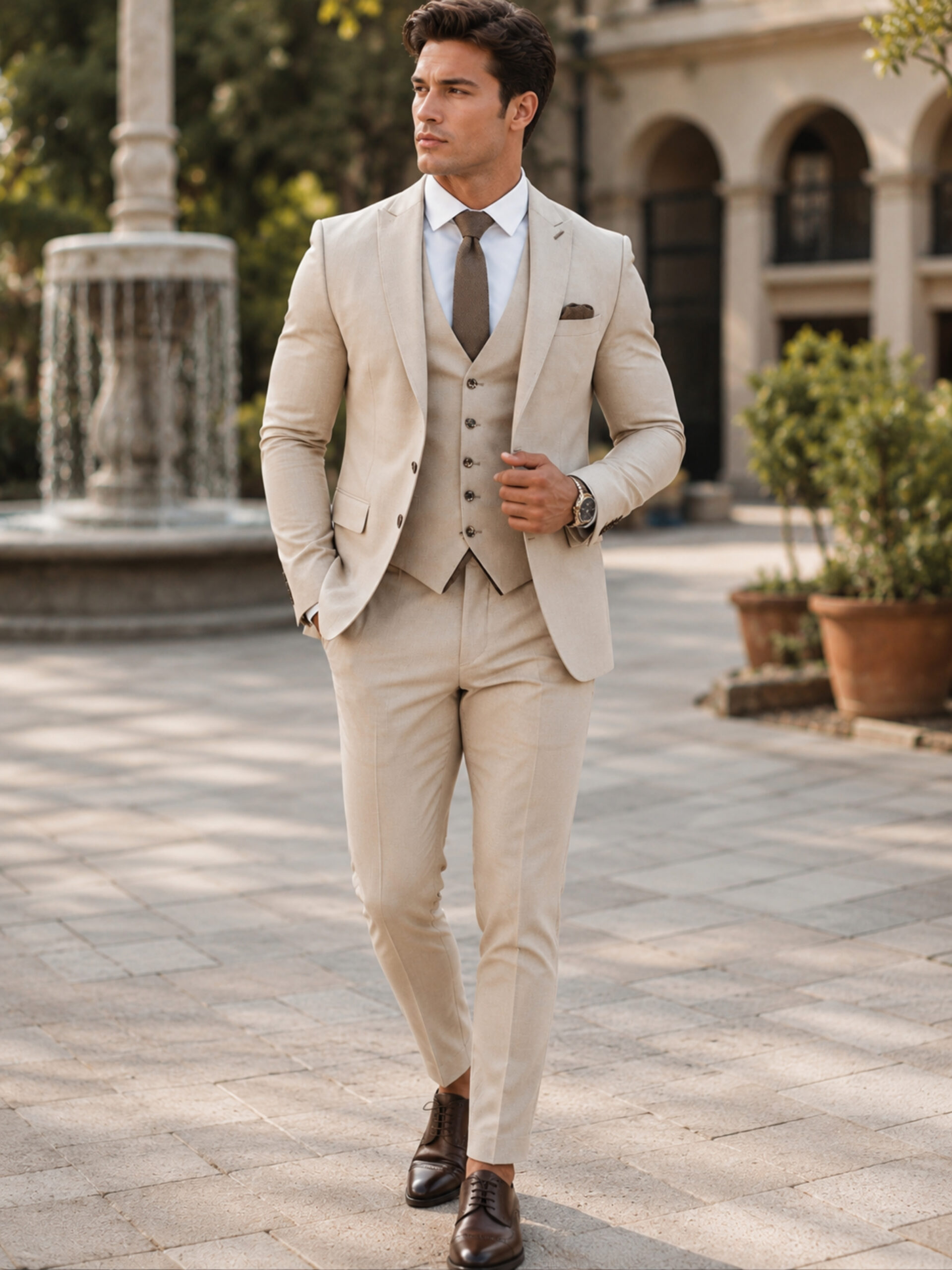 The Belgravia Suit – Classic Beige Wool Blend in Three Pieces - Image 2
