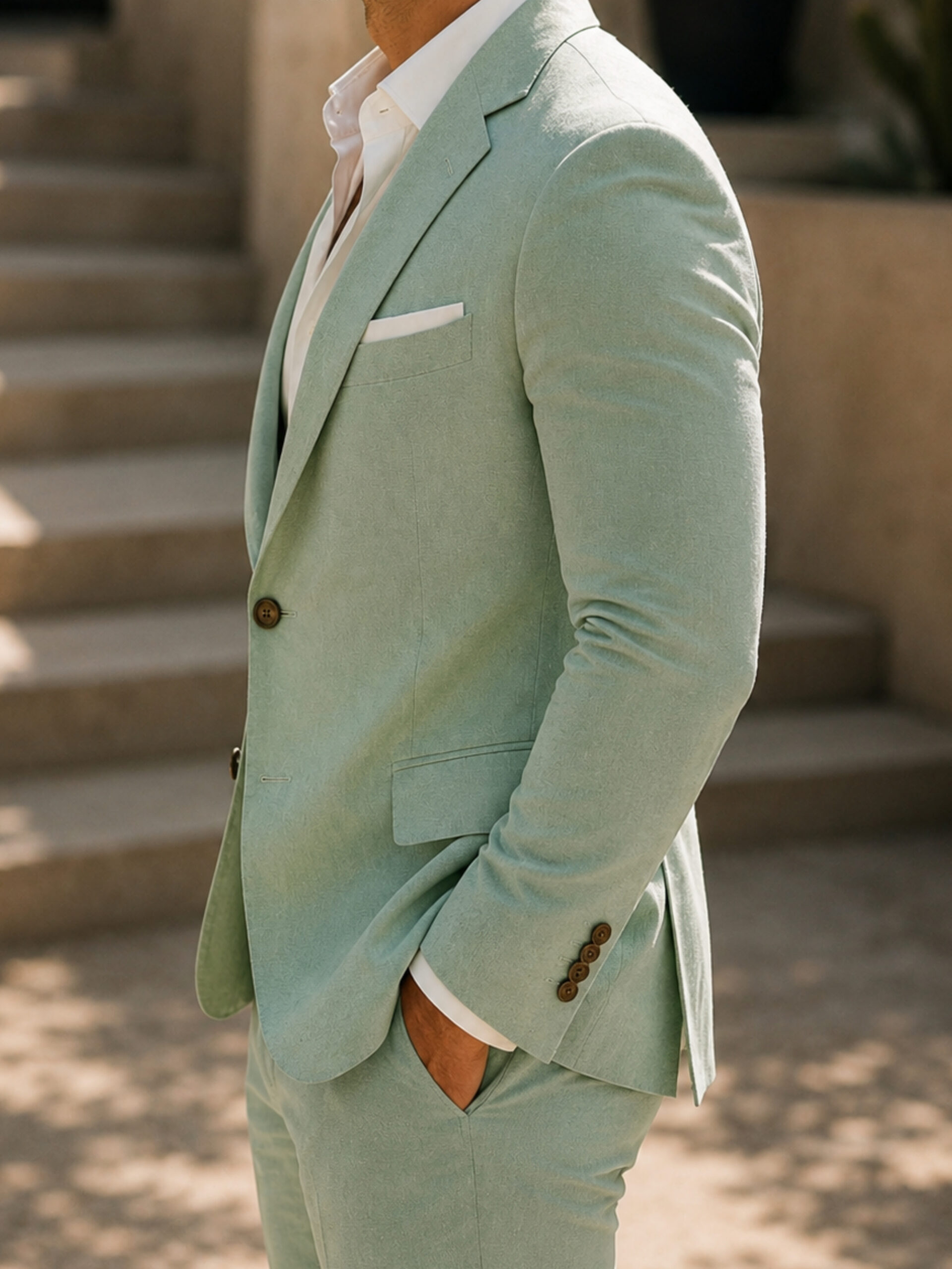 Light Green Linen Blend Two-Piece Suit by Everton - Image 3