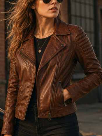 The Cafe Racer Jacket – Women's Vintage Coffee Brown Sheepskin Leather