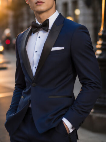 The Belvedere Tuxedo – Midnight Blue Wool with Satin Peak Lapels