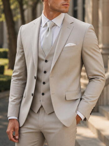 The Cavendish Suit – Light Grey Wool Blend in Three Pieces