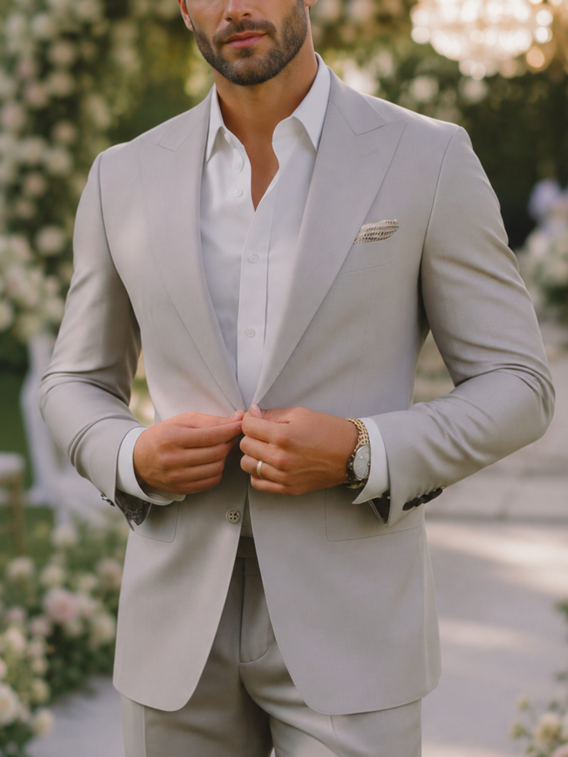 The Astoria Suit – Light Grey Wool Blend for Summer Weddings