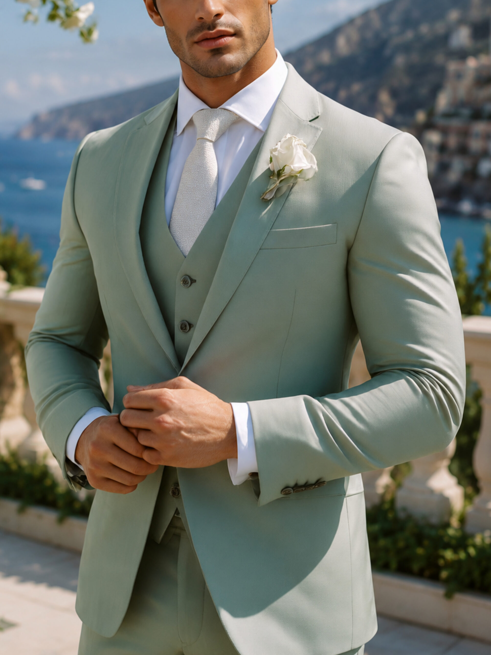 The Everett Suit – Sage Green Wool Blend in Three Pieces