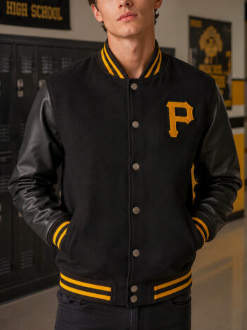 The Varsity Jacket – Brown Wool & Faux Leather with Embroidered P Patch