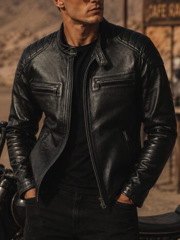 The Rogue Jacket – Noir Black Leather with Ribbed Accents for Men