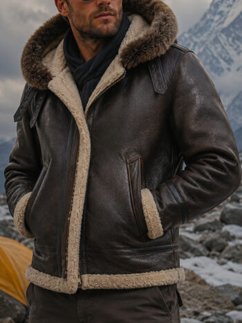 The Alpine Shearling Hooded Jacket – Dark Brown Sheepskin for Men