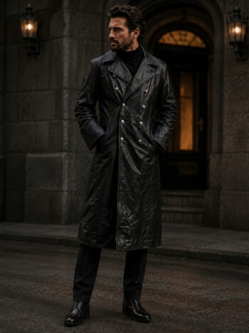 The Marquis Coat – Midnight Black Leather for Men