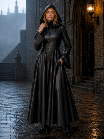 The Ravenna Coat – Midnight Black Leather for Women