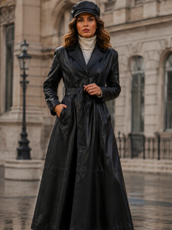 The Boulevard Trench – Noir Black Belted Leather for Women