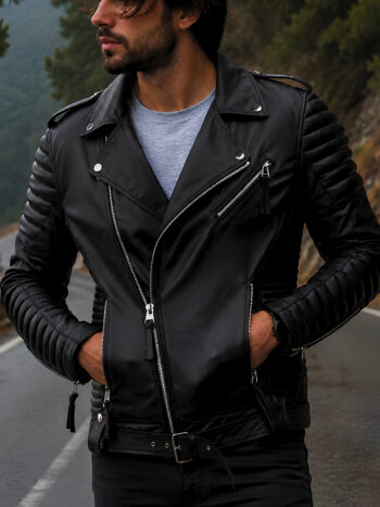 The Renegade Jacket – Noir Black Quilted Leather Biker for Men