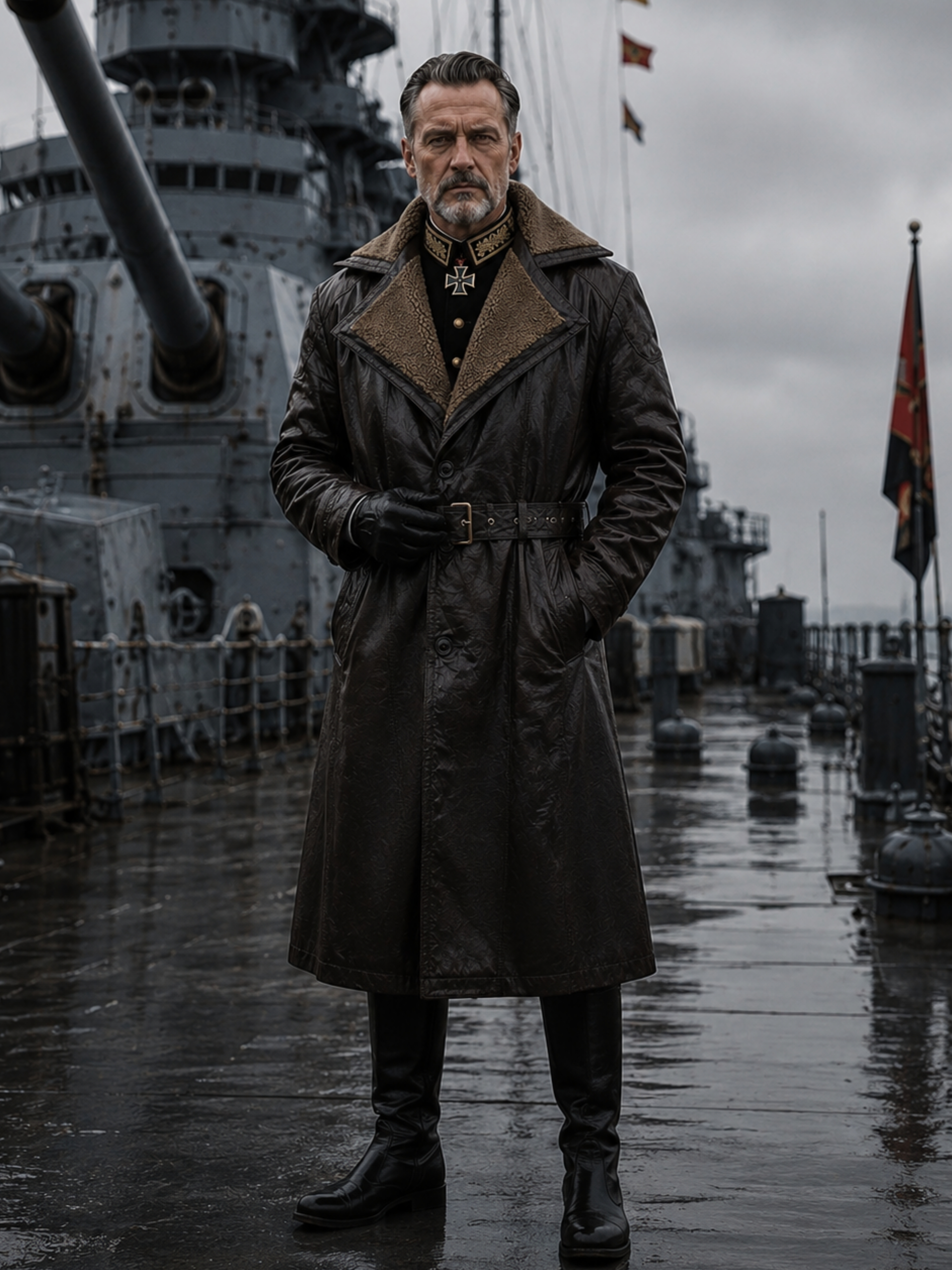The Commander Trench – Espresso Brown Leather with Contrast Collar for Men
