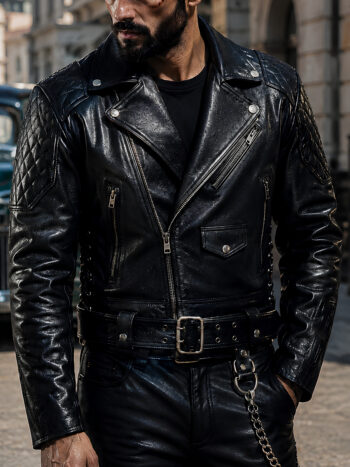 The Outlaw Jacket – Noir Black Quilted Biker with Belted Waist for Men