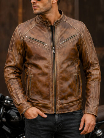 The Drifter Jacket – Distressed Cognac Leather Moto for Men