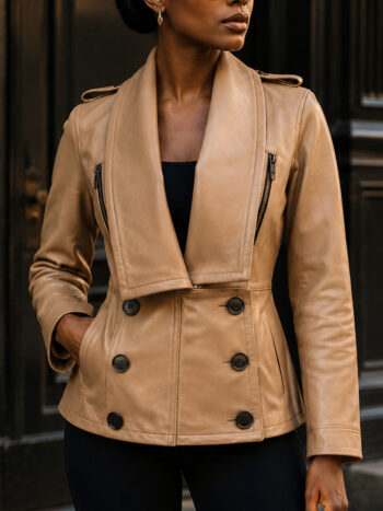 The Boulevard Jacket – Camel Tan Double-Breasted Leather for Women
