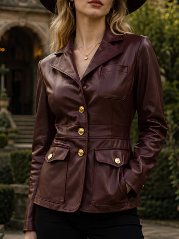 The Heritage Blazer – Oxblood Burgundy Leather for Women